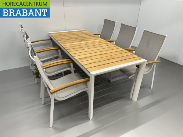 Best Freizeitmöbel Ensemble de terrasse table à manger avec 6 chaises Teck blanc Horeca – Image 3