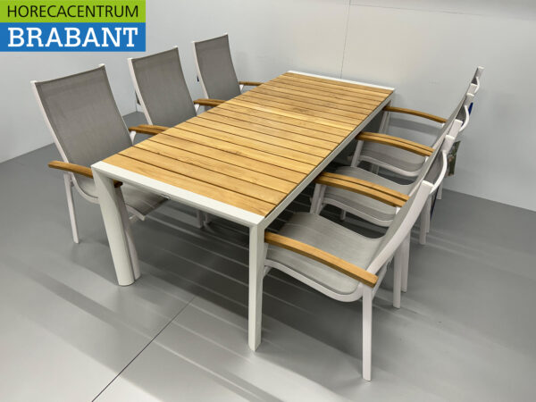 Best Freizeitmöbel Ensemble de terrasse table à manger avec 6 chaises Teck blanc Horeca – Image 4