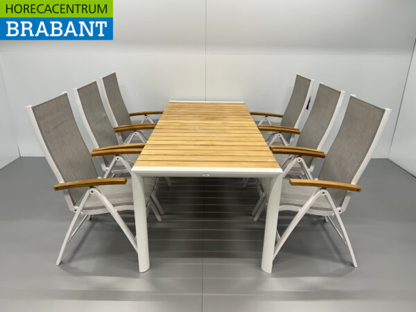 Best Freizeitmöbel Ensemble de terrasse table à manger avec 6 chaises pliantes Teck blanc Horeca