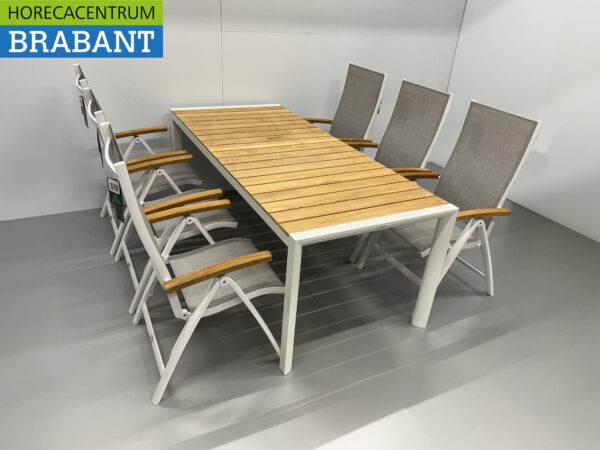 Best Freizeitmöbel Ensemble de terrasse table à manger avec 6 chaises pliantes Teck blanc Horeca – Image 3