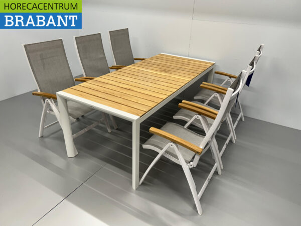 Best Freizeitmöbel Ensemble de terrasse table à manger avec 6 chaises pliantes Teck blanc Horeca – Image 4