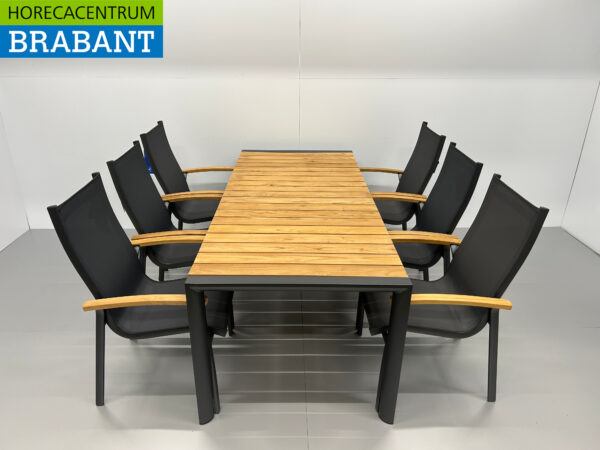Best Freizeitmöbel Ensemble de terrasse table à manger avec 6 chaises Anthracite Teck Horeca – Image 2