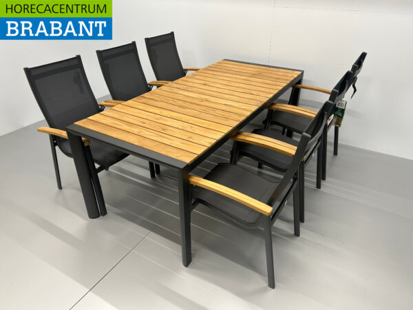 Best Freizeitmöbel Ensemble de terrasse table à manger avec 6 chaises Anthracite Teck Horeca – Image 4