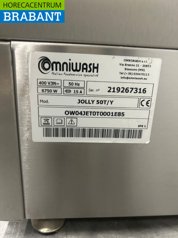 Lave-vaisselle Omniwash Jolly 50T en acier inoxydable Chargement frontal 400V Horeca – Image 6
