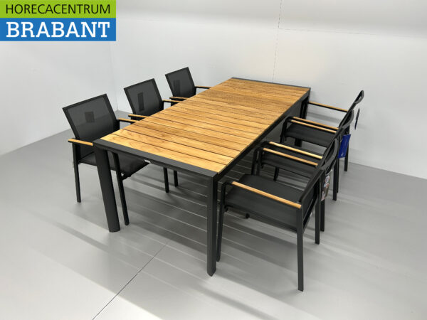 Best Freizeitmöbel Ensemble de terrasse table à manger avec 6 chaises Anthracite Teck Horeca – Image 3