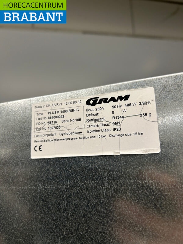 RVS Gram Réfrigérateur à deux portes 1400 litres 230V Horeca – Image 5