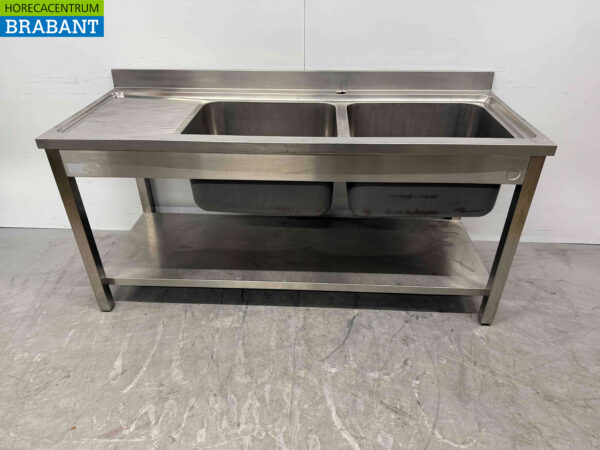 Évier de table à rinçage en acier inoxydable double évier 180 cm Horeca