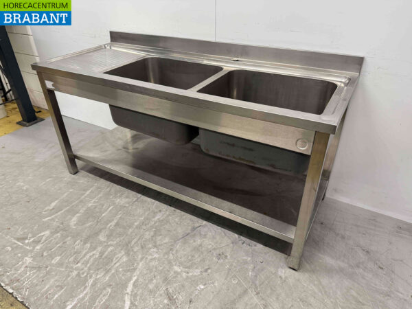 Évier de table à rinçage en acier inoxydable double évier 180 cm Horeca – Image 2
