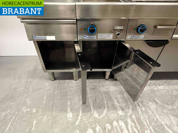 Acier inoxydable Ligne de cuisson modulaire composée d'une unité aveugle, d'un bain-marie, d'une plaque de cuisson et d'une cuisinière à 6 brûleurs 230 cm 230V + 400V + GAZ Horeca – Image 7