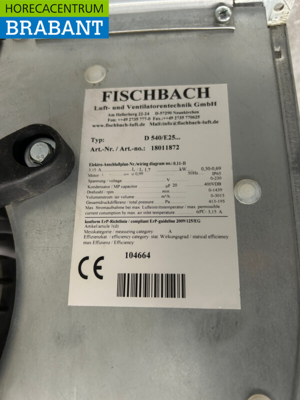 Moteur d'extraction Fischbach Slaghouse 2840 m3 230V Horeca – Image 4