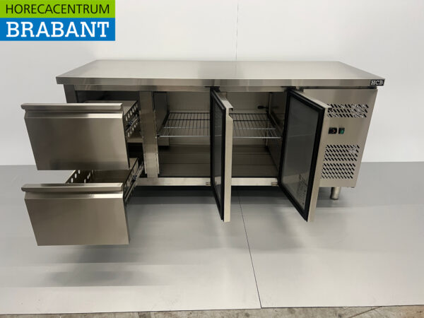 Établi réfrigéré en acier inoxydable 2 portes et 2 tiroirs 179,5 cm 230V Horeca – Image 4
