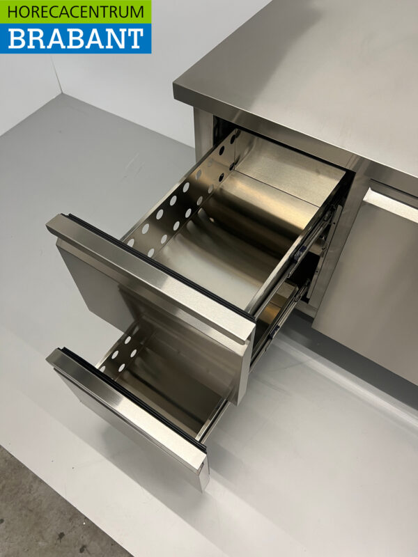 Établi réfrigéré en acier inoxydable 2 portes et 2 tiroirs 179,5 cm 230V Horeca – Image 5