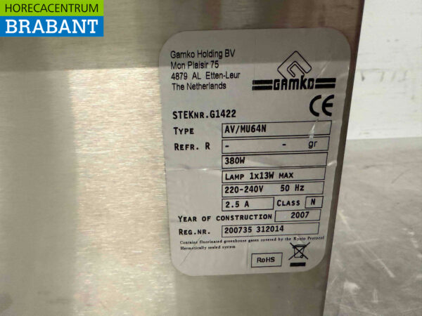 Gamko Chiller en acier inoxydable Vitrine Réfrigération 64.5 cm 230V Horeca – Image 6