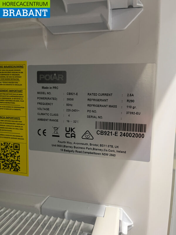 Polar CB921 Congélateur à double porte en verre Congélateur 365 litres 230V Horeca – Image 6