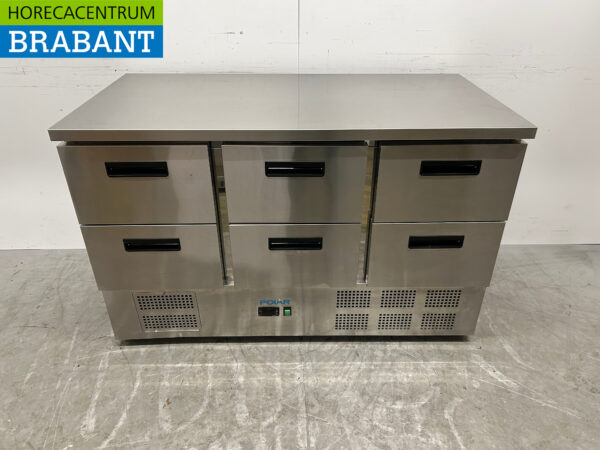 Établi réfrigéré Polar en acier inoxydable 6 tiroirs 137 cm 230V Horeca