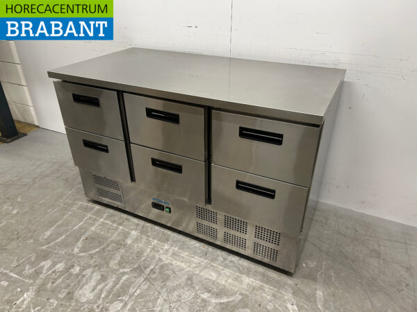 Établi réfrigéré Polar en acier inoxydable 6 tiroirs 137 cm 230V Horeca – Image 2