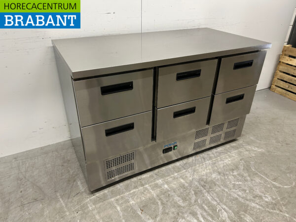 Établi réfrigéré Polar en acier inoxydable 6 tiroirs 137 cm 230V Horeca – Image 3