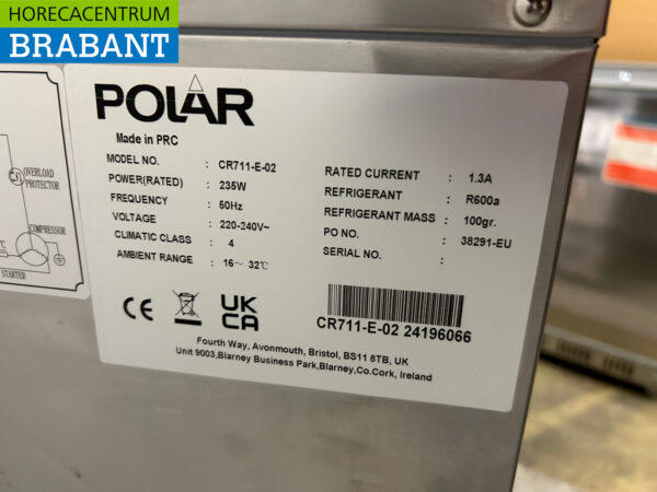 Établi réfrigéré Polar en acier inoxydable 6 tiroirs 137 cm 230V Horeca – Image 5