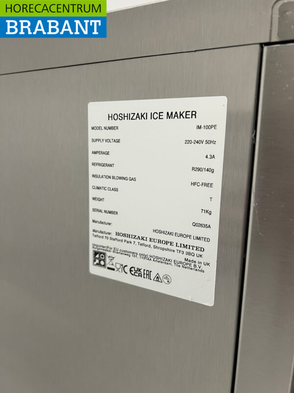 Hoshizaki IM-100PE en acier inoxydable avec trémie de 50 kg Produit 104 kg par jour 230V Horeca – Image 7