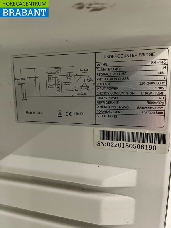 Scancool SK-145 Réfrigérateur en acier inoxydable Refroidissement 145 litres 230V Horeca – Image 5