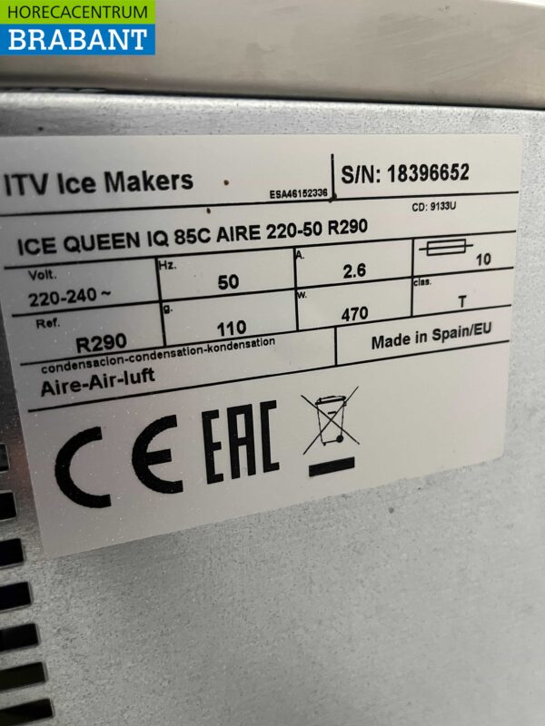 ITV IQ 85C AIRE 220-50 en acier inoxydable Machine à glace à écailles Machine à glace 88 kg p/24h 230V Horeca – Image 6