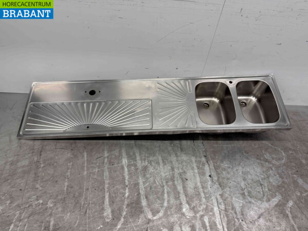 Plateau Bar en acier inoxydable avec double évier 200 x 50 cm Restauration – Image 2