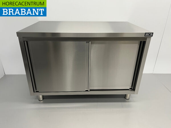 Armoire de travail en acier inoxydable Table de travail 2 portes coulissantes Premium-line 120 cm Restauration