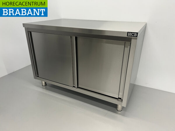 Armoire de travail en acier inoxydable Table de travail 2 portes coulissantes Premium-line 120 cm Restauration – Image 2