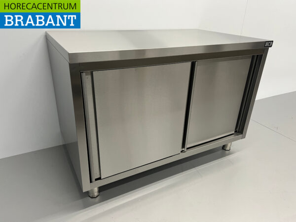 Armoire de travail en acier inoxydable Table de travail 2 portes coulissantes Premium-line 120 cm Restauration – Image 3