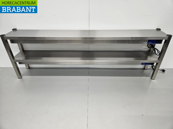 Pont double chauffant en acier inoxydable Etagère chauffante Premium-line 200 cm Horeca