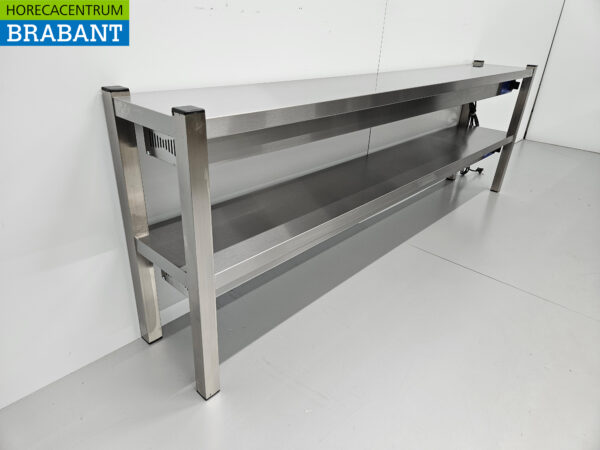 Pont double chauffant en acier inoxydable Etagère chauffante Premium-line 200 cm Horeca – Image 3