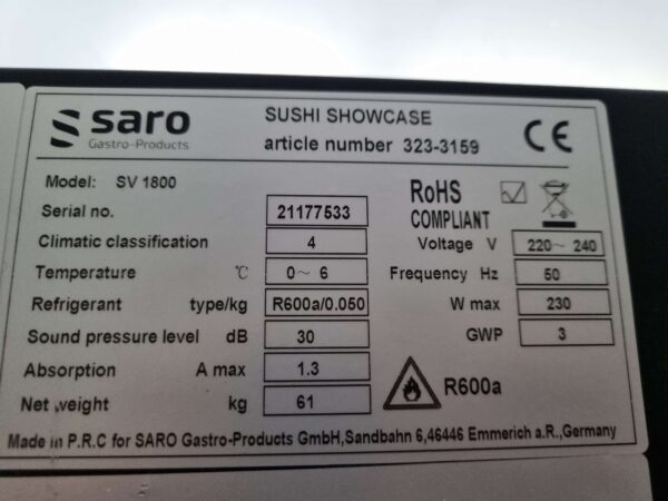 Saro Vitrine à sushi Vitrine réfrigérée de surface 7 x 1/3 GN 180 cm 230V Horeca – Image 8
