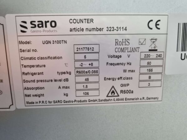 Acier inoxydable Saro Substructure Réfrigérateur 3 portes 179,5 cm 230V Horeca – Image 7