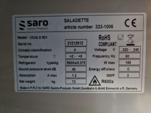 Saladette de comptoir réfrigérée Saro en acier inoxydable 2 portes 90 cm 230V Horeca – Image 7