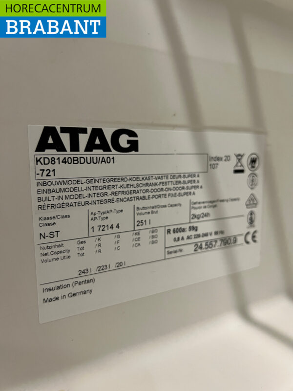 Réfrigérateur encastrable Atag Congélateur 251 litres 230V Horeca – Image 6