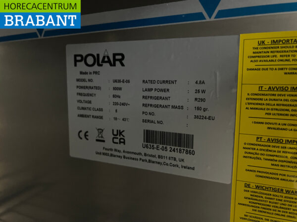 Acier inoxydable Polar U635 Double porte 2 portes Congélateur Congélateur 1300 litres 230V Horeca – Image 5