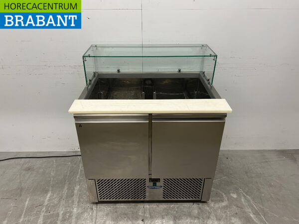 Acier inoxydable Tecnodom Établi réfrigéré Saladette 2 portes 90,5 cm 230V Horeca