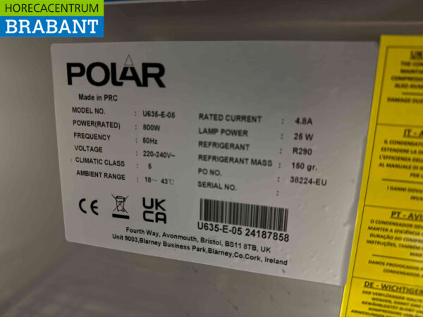 Acier inoxydable Polar U635 Double porte 2 portes Congélateur Congélateur 1300 litres 230V Horeca – Image 6