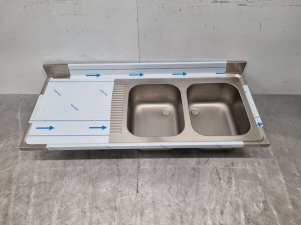 Plan de travail en acier inoxydable Double évier 160 x 70 cm Horeca