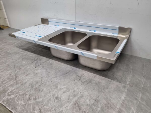 Plan de travail en acier inoxydable Double évier 160 x 70 cm Horeca – Image 2