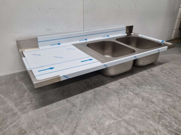 Plan de travail en acier inoxydable Double évier 160 x 70 cm Horeca – Image 3