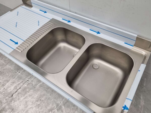 Plan de travail en acier inoxydable Double évier 160 x 70 cm Horeca – Image 4