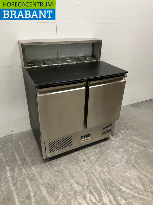 Acier inoxydable Comptoir réfrigéré Saladette 2 portes 90 cm 230V Horeca – Image 3