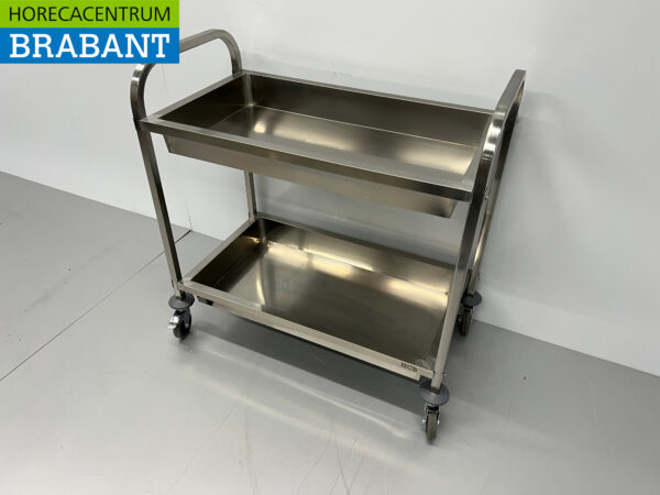 Chariot de service en acier inoxydable 2 bacs 95 cm Restauration – Image 2