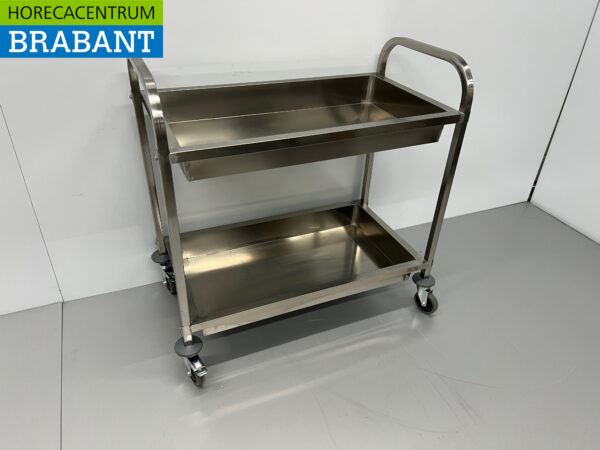 Chariot de service en acier inoxydable 2 bacs 95 cm Restauration – Image 3