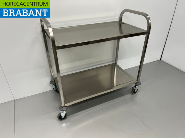 Chariot de service en acier inoxydable 2 étages 95 cm Horeca – Image 3