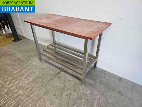 Acier inoxydable Polyéthylène PE Table de découpe Table de travail 124,5 x 62,5 x 89 cm Restauration Boucherie – Image 2