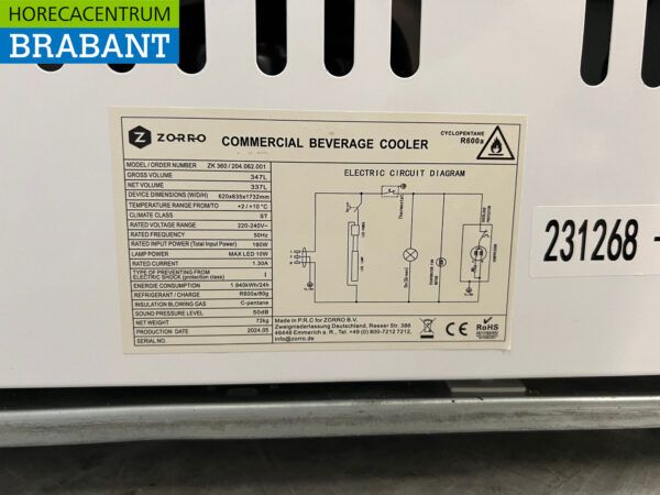 Zorro Réfrigérateur à porte vitrée 360 litres 230V Horeca – Image 5