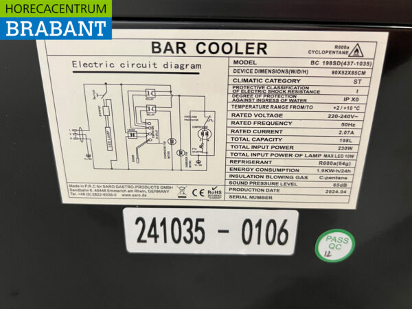 Saro Bar Cooler Réfrigérateur de bar 198 litres 230V Horeca – Image 5