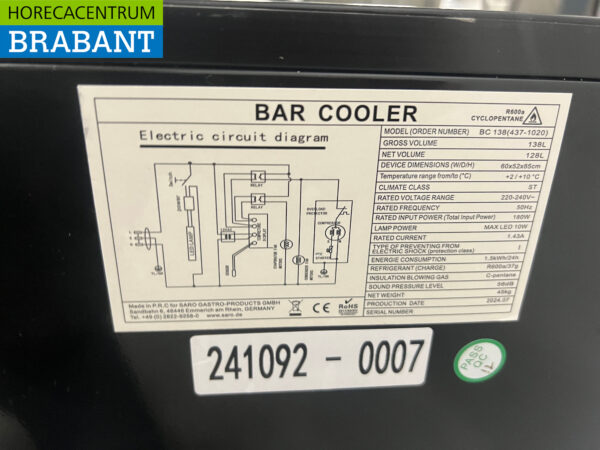 Saro Réfrigérateur de bar Réfrigération backbar 1 porte 230V Horeca – Image 5